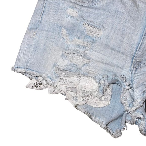 American Eagle Outfitters AEO Distressed Hi-Rise Shortie Light Wash Shorts 6 - Picture 4 of 9